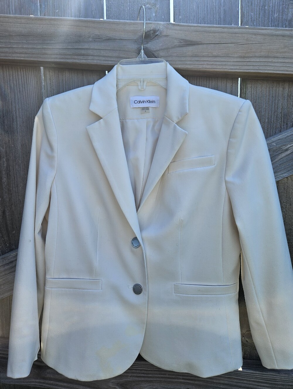 Calvin Klein Women's Ivory Lined Button Blazer Jacket Size 8 Small Flaw.